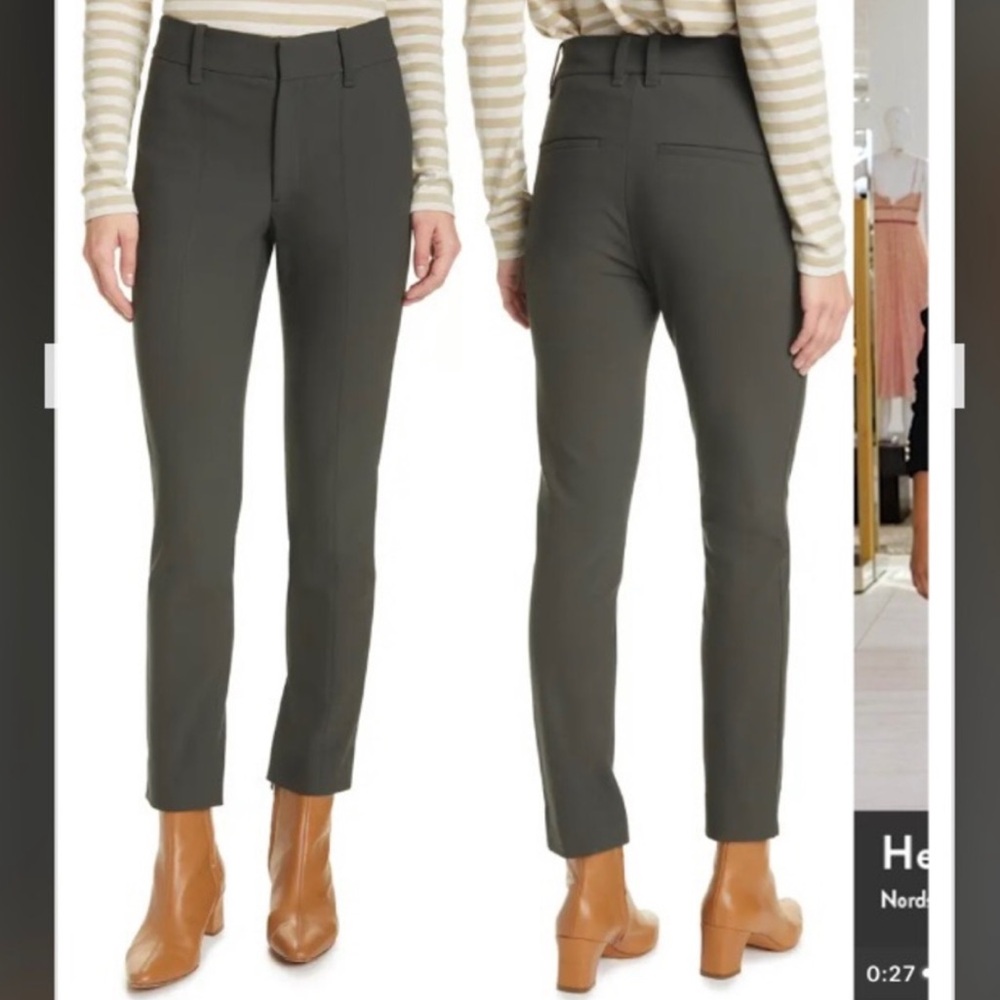 VINCE High Waist Crop Cigarette Pants Size 4 Antique Olive Trousers Tailored NEW